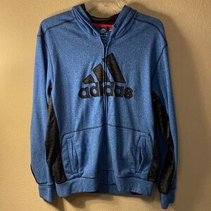 adidas Men's Blue Hooded Full-Zip Sweatshirt with Black Panels